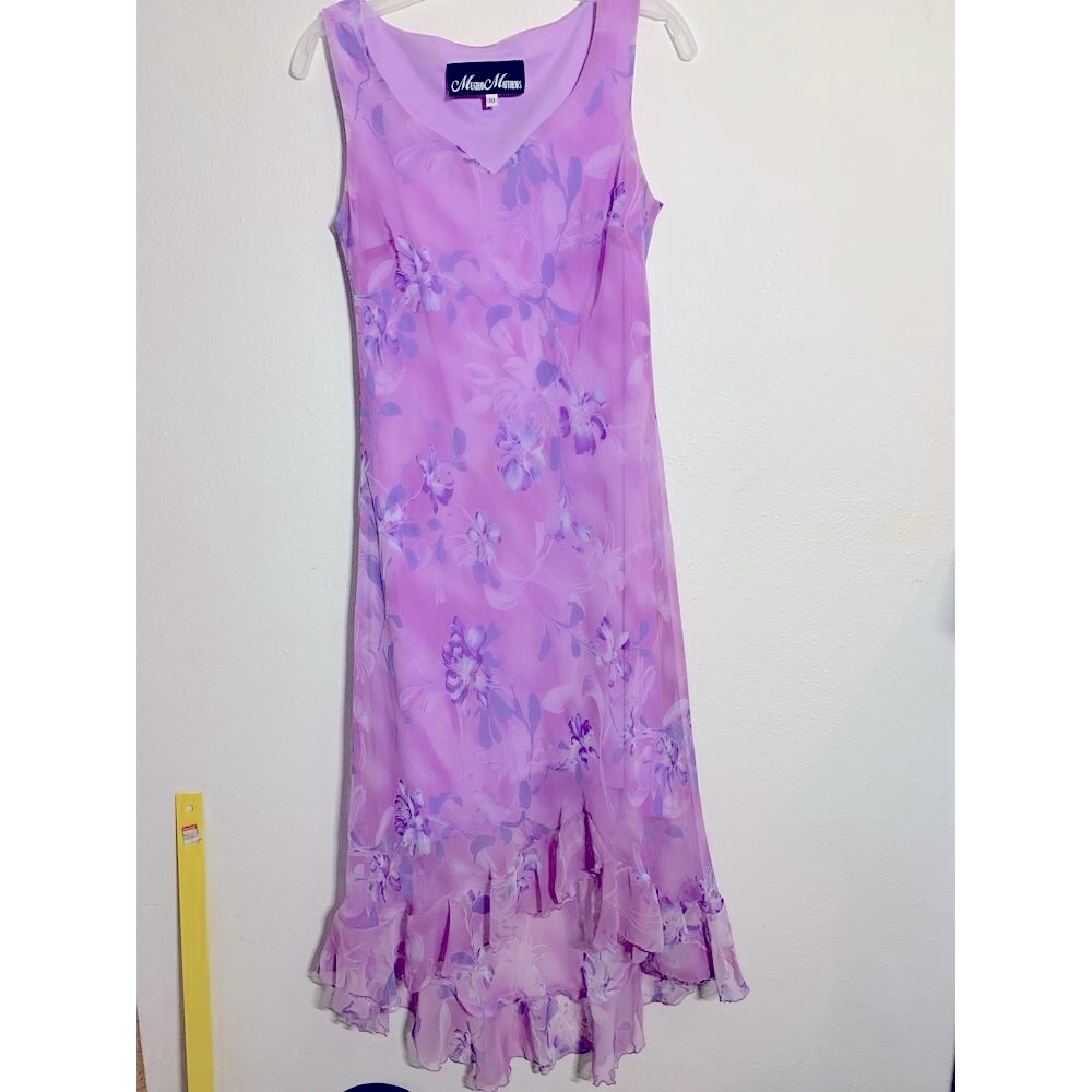 Y2k Elegant Asymmetrical Purple Chiffon Floral Sleeveless Ruffle Fairy Dress 10